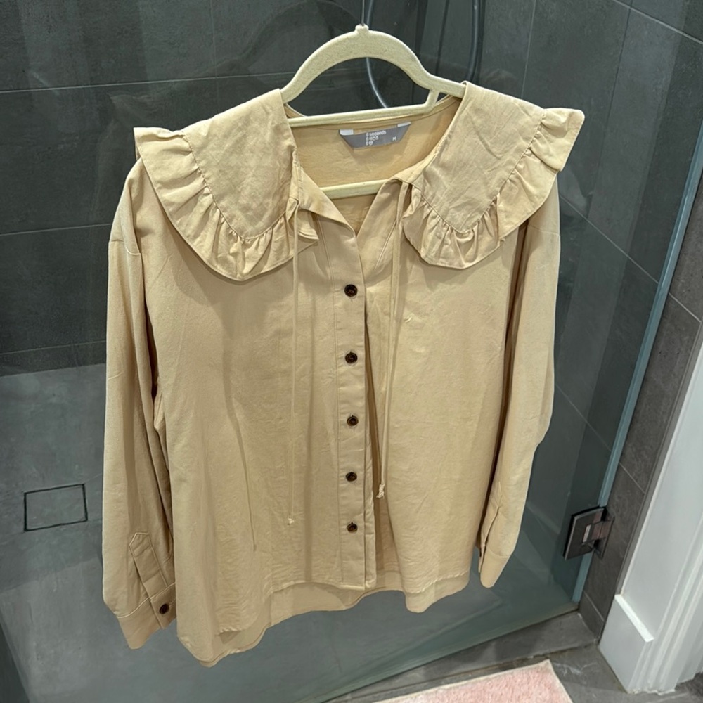 Cream Ruffled Peter Pan Collar Button Down Shirt